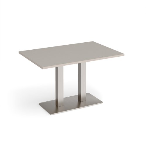 Eros rectangular dining table with flat brushed steel rectangular base and twin uprights 1200mm x 800mm - Light Grey