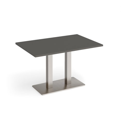 Eros rectangular dining table with flat brushed steel rectangular base and twin uprights 1200mm x 800mm - Onyx Grey