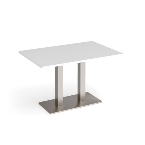 Eros rectangular dining table with flat brushed steel rectangular base and twin uprights 1200mm x 800mm - white