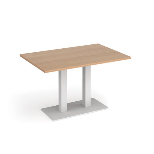Eros rectangular dining table with flat white rectangular base and twin uprights 1200mm x 800mm - beech