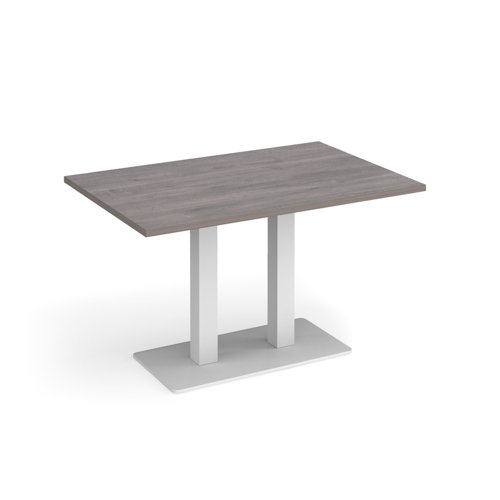 Eros rectangular dining table with flat white rectangular base and twin uprights 1200mm x 800mm - grey oak