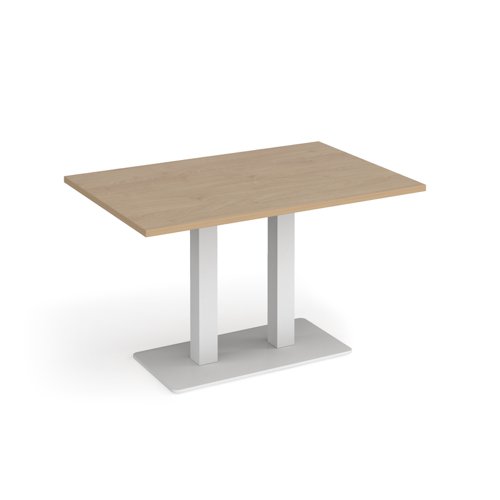 Eros rectangular dining table with flat white rectangular base and twin uprights 1200mm x 800mm - kendal oak