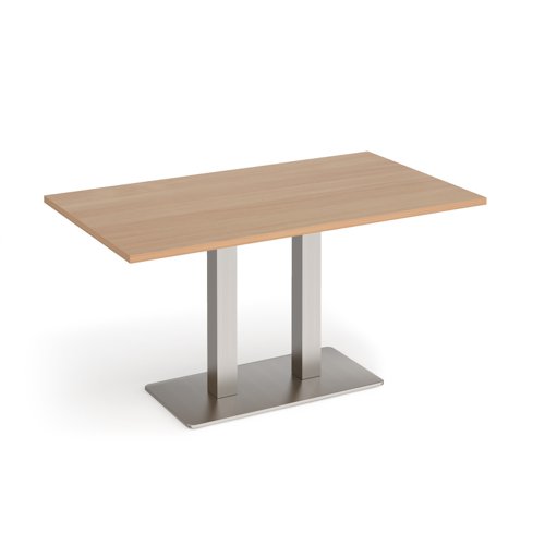 Eros rectangular dining table with flat brushed steel rectangular base and twin uprights 1400mm x 800mm - beech