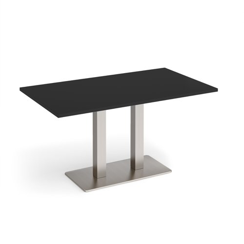 Eros rectangular dining table with flat brushed steel rectangular base and twin uprights 1400mm x 800mm - Black