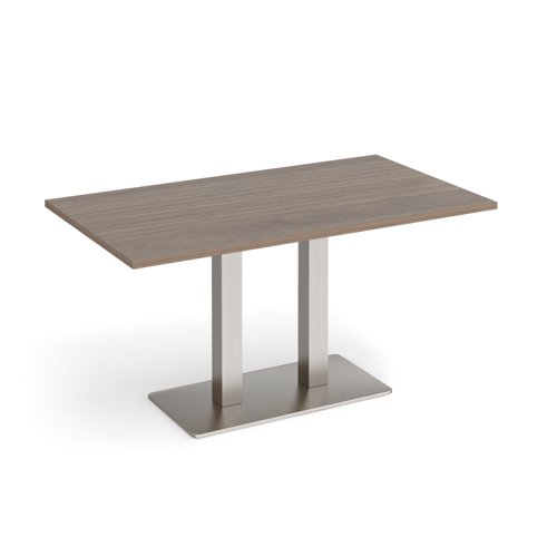 Eros rectangular dining table with flat brushed steel rectangular base and twin uprights 1400mm x 800mm - barcelona walnut