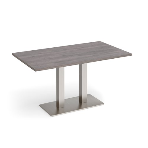 Eros rectangular dining table with flat brushed steel rectangular base and twin uprights 1400mm x 800mm - grey oak