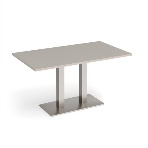 Eros rectangular dining table with flat brushed steel rectangular base and twin uprights 1400mm x 800mm - Light Grey