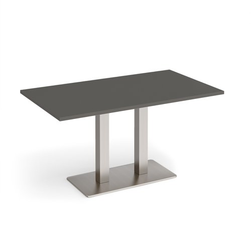 Eros rectangular dining table with flat brushed steel rectangular base and twin uprights 1400mm x 800mm - Onyx Grey