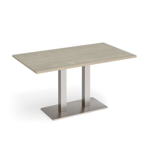 Eros rectangular dining table with flat brushed steel rectangular base and twin uprights 1400mm x 800mm - made to order