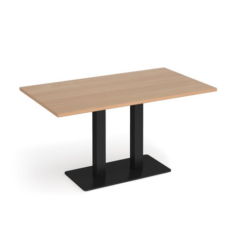 Eros rectangular dining table with flat black rectangular base and twin uprights 1400mm x 800mm - beech