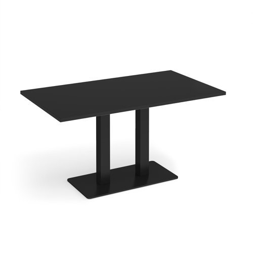 Eros rectangular dining table with flat black rectangular base and twin uprights 1400mm x 800mm - Black