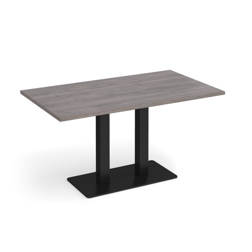 Eros rectangular dining table with flat black rectangular base and twin uprights 1400mm x 800mm - grey oak