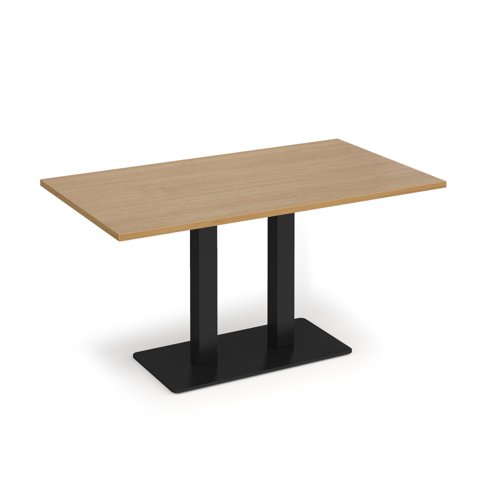 Eros rectangular dining table with flat black rectangular base and twin uprights 1400mm x 800mm - oak