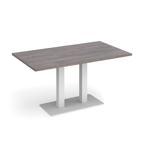Eros rectangular dining table with flat white rectangular base and twin uprights 1400mm x 800mm - grey oak