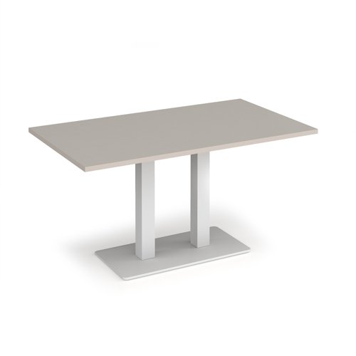 Eros rectangular dining table with flat white rectangular base and twin uprights 1400mm x 800mm -Light Grey