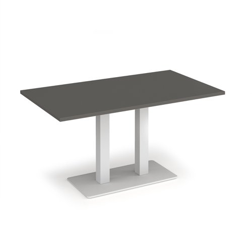 Eros rectangular dining table with flat white rectangular base and twin uprights 1400mm x 800mm - Onyx Grey