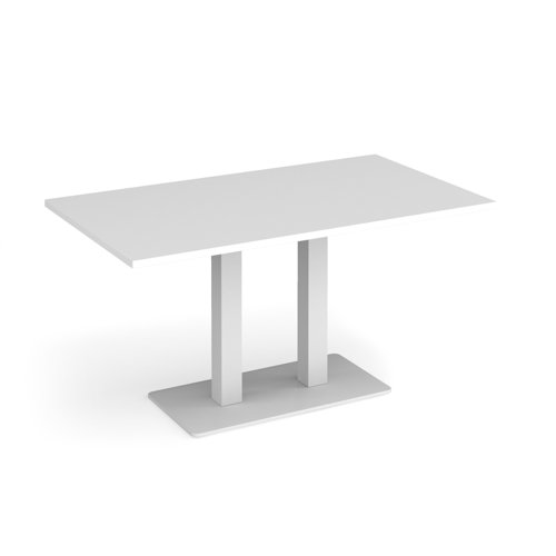 Eros rectangular dining table with flat white rectangular base and twin uprights 1400mm x 800mm - white