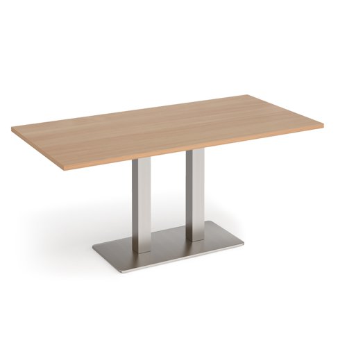 Eros rectangular dining table with flat brushed steel rectangular base and twin uprights 1600mm x 800mm - beech
