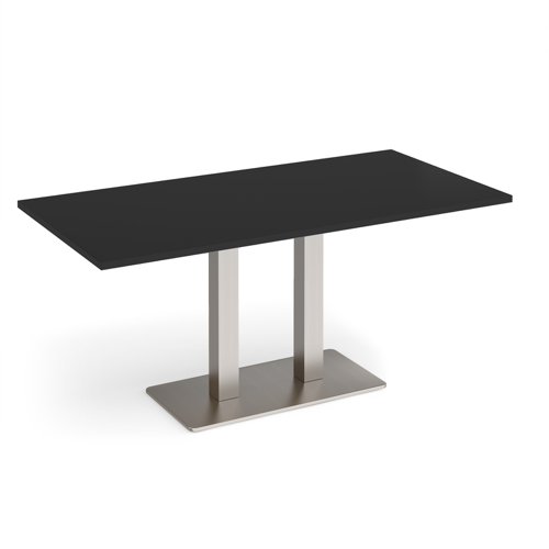 Eros rectangular dining table with flat brushed steel rectangular base and twin uprights 1600mm x 800mm - Black