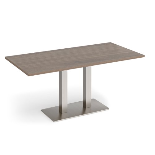 Eros rectangular dining table with flat brushed steel rectangular base and twin uprights 1600mm x 800mm - Barcelona walnut