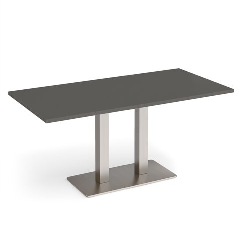 Eros rectangular dining table with flat brushed steel rectangular base and twin uprights 1600mm x 800mm - Onyx Grey