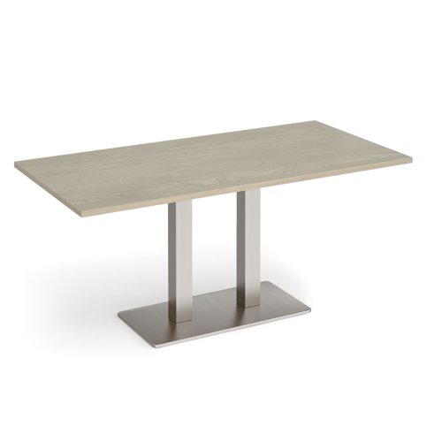 Eros rectangular dining table with flat brushed steel rectangular base and twin uprights 1600mm x 800mm - made to order