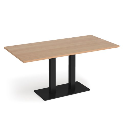 Eros rectangular dining table with flat black rectangular base and twin uprights 1600mm x 800mm - beech