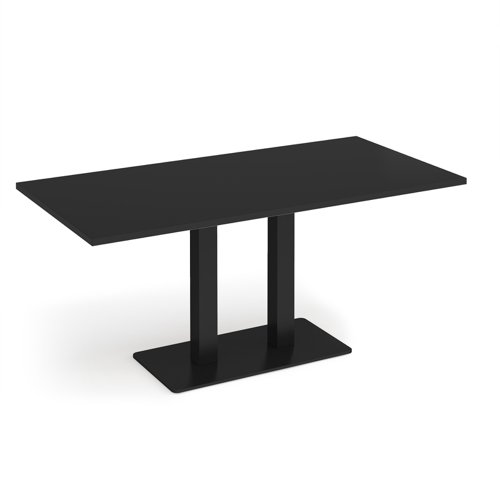 Eros rectangular dining table with flat black rectangular base and twin uprights 1600mm x 800mm - Black