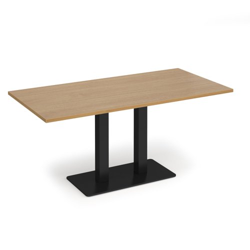 Eros rectangular dining table with flat black rectangular base and twin uprights 1600mm x 800mm - oak