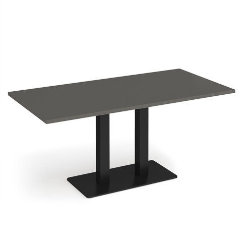 Eros rectangular dining table with flat black rectangular base and twin uprights 1600mm x 800mm - Onyx Grey