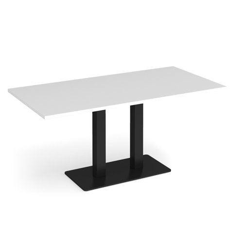 Eros tables have the right proportions, flawless surfaces and a solid foundation, featuring a sturdy, rectangular base and twin uprights available in black, brushed steel and white that offer the ultimate in strength and stability. Eros has a simple yet stylish design which can be used as a dining table or as a meeting table in any traditional or modern breakout space or dining area.