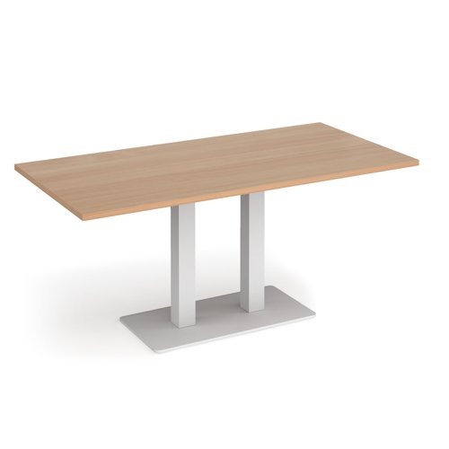 Eros rectangular dining table with flat white rectangular base and twin uprights 1600mm x 800mm - beech Canteen Tables EDR1600-WH-B
