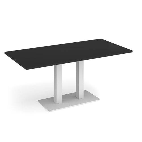 Eros rectangular dining table with flat white rectangular base and twin uprights 1600mm x 800mm - Black