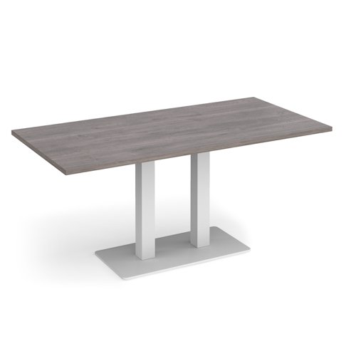 Eros rectangular dining table with flat white rectangular base and twin uprights 1600mm x 800mm - grey oak Canteen Tables EDR1600-WH-GO
