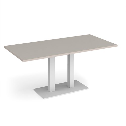 Eros rectangular dining table with flat white rectangular base and twin uprights 1600mm x 800mm - Light Grey