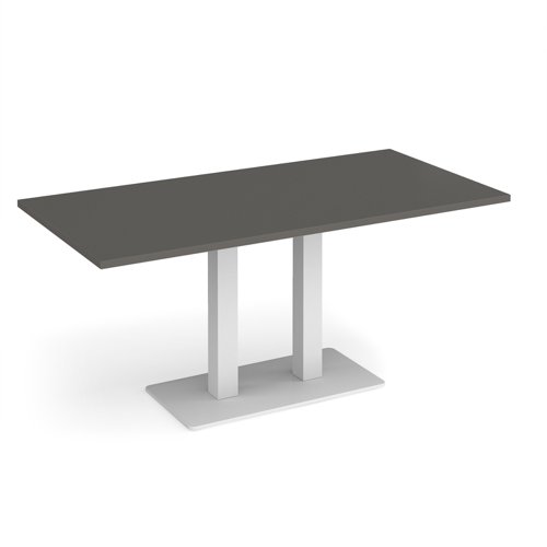 Eros rectangular dining table with flat white rectangular base and twin uprights 1600mm x 800mm - Onyx Grey