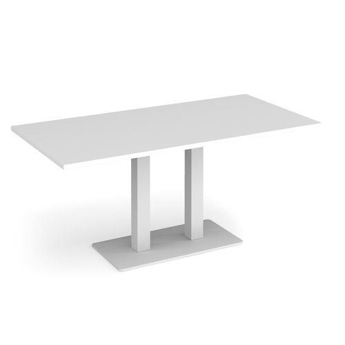 Eros rectangular dining table with flat white rectangular base and twin uprights 1600mm x 800mm - white Canteen Tables EDR1600-WH-WH