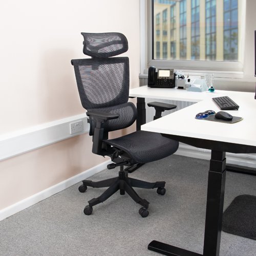 Elise black mesh back operator chair with headrest and black mesh seat ELS300K2-K Buy online at Office 5Star or contact us Tel 01594 810081 for assistance