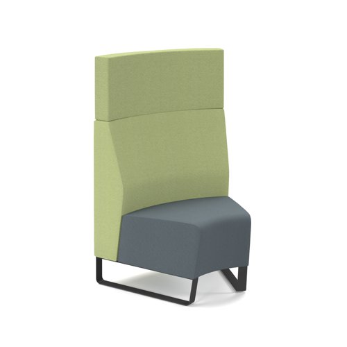 Encore² modular single seater concave high back sofa with no arms and black sled frame - elapse grey seat with endurance green back