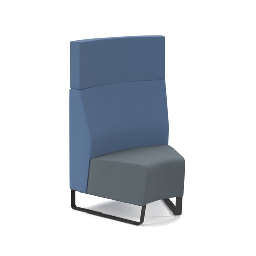 Encore² modular single seater concave high back sofa with no arms and black sled frame - elapse grey seat with range blue back