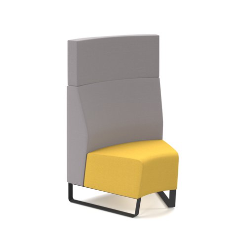 Encore² modular single seater concave high back sofa with no arms and black sled frame - lifetime yellow seat with forecast grey back