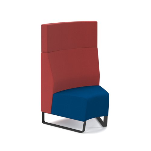 Encore² modular single seater concave high back sofa with no arms and black sled frame - maturity blue seat with extent red back