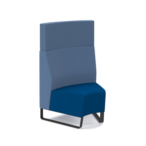 Encore² modular single seater concave high back sofa with no arms and black sled frame - maturity blue seat with range blue back