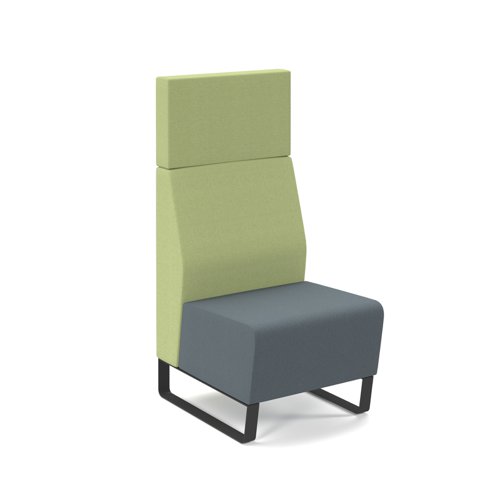 Encore² modular single seater high back sofa with no arms and black sled frame - elapse grey seat with endurance green back