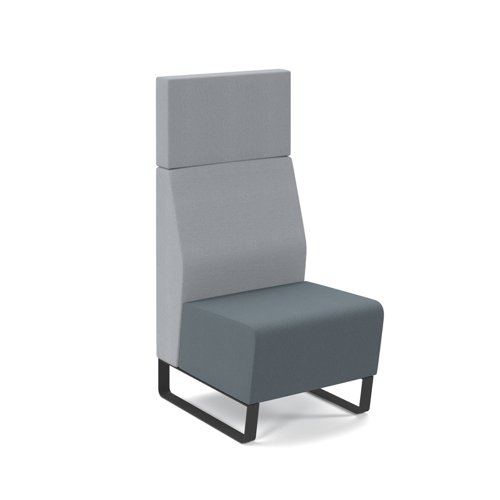 Encore² modular single seater high back sofa with no arms and black sled frame - elapse grey seat with late grey back