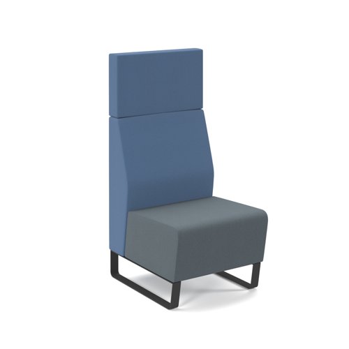 Encore² modular single seater high back sofa with no arms and black sled frame - elapse grey seat with range blue back