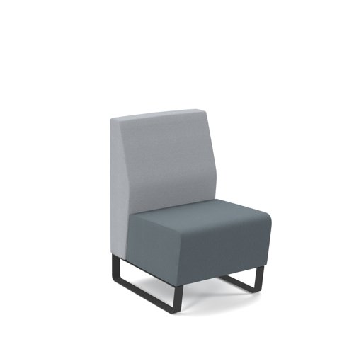 Encore modular single seater low back sofa with no arms and black sled frame - elapse grey seat with late grey back