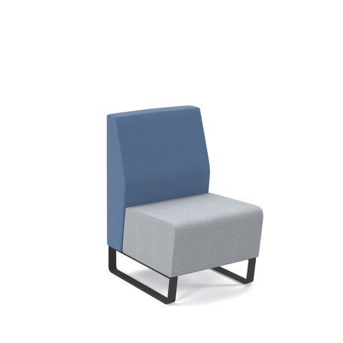 Encore² modular single seater low back sofa with no arms and black sled frame - late grey seat with range blue back and arms