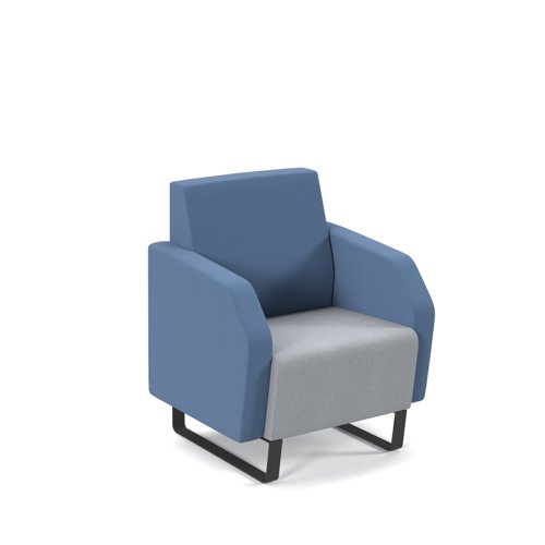 Encore² low back 1 seater sofa 600mm wide with black sled frame - late grey seat with range blue back and arms