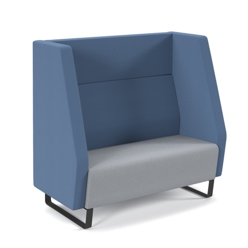 Encore high back 2 seater sofa 1200mm wide with black sled frame - late grey seat with range blue back and arms